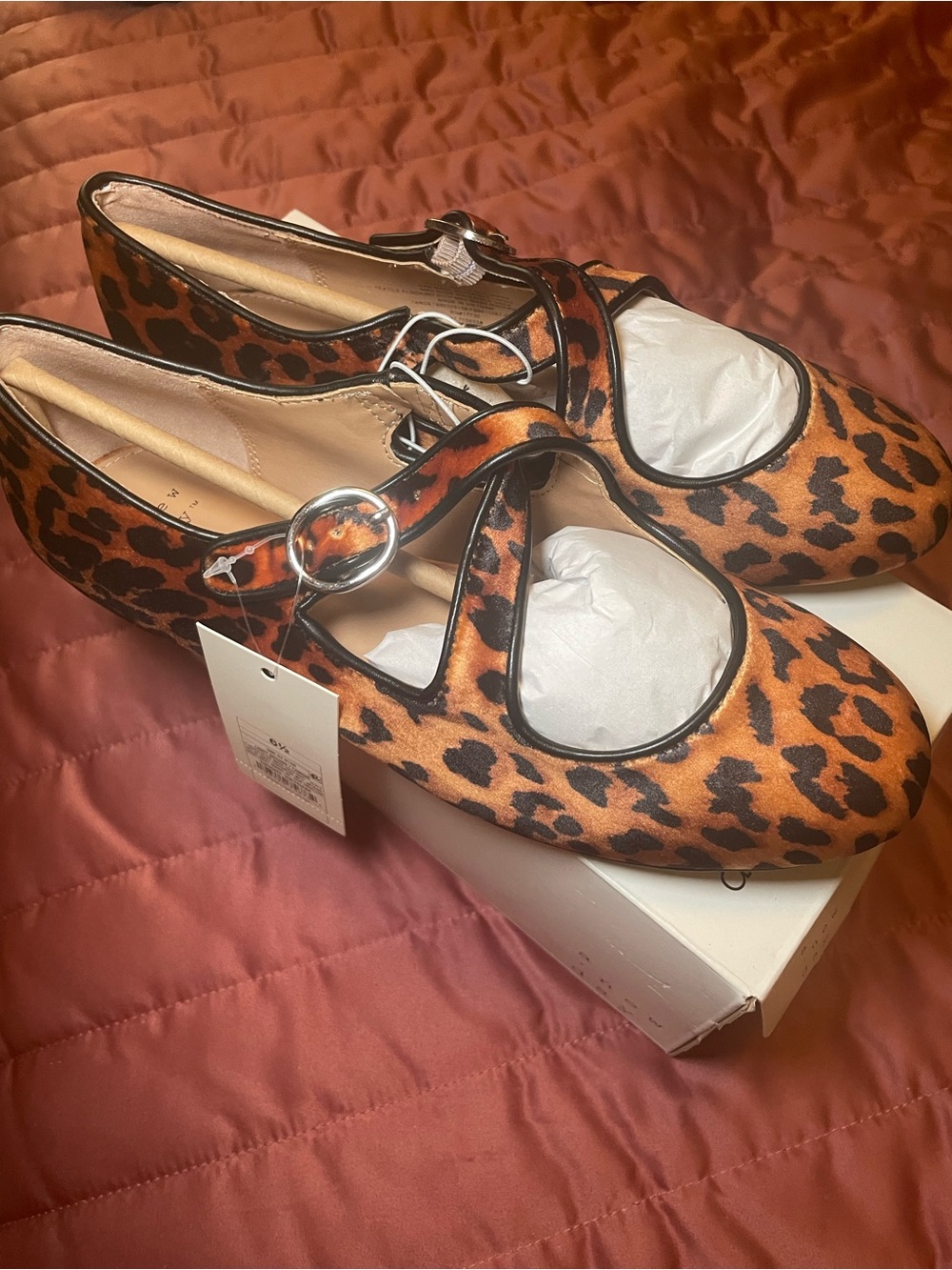 A New Day Women’s Leopard Print Mary Jane Flats Buckle Strap Brown/Black 6.5